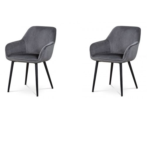 Redona Modern Dining Chair Grey Corduroy Velvet Cover Black Metal Legs