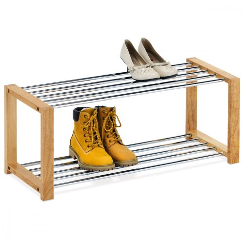 83168-11 Modern shoe storage with chrome shelves in natural wood