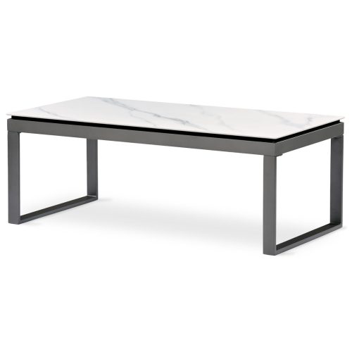 White Marble effect Ceramic Coffee Table with Grey Metal Legs. Size: 120x60cm. AHG-284