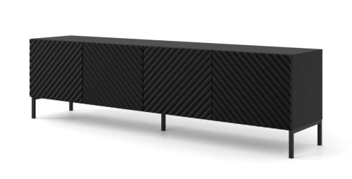 TV STAND 200CM, MATT BLACK, WITH BLACK LEGS, SURF 4D