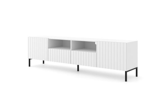 TV STAND 200CM, MATT WHITE WITH BLACK LEGS, WAVE 2D2S