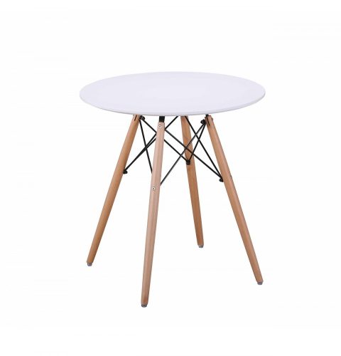 Scandinavian, Round Dining Table -Bari - Mdf Table Top, Beech Wood Legs. White colour.  Size: 70 X 74 Cm. / 80 X 74 Cm. / 90 X 74 Cm.