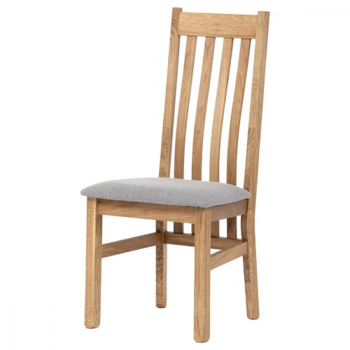 Solid Oak Dining Chair Silver Grey Fabric Seat Cushion C-2100 