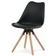 Dining chair, black plastic shell, eco-leather seat, solid natural beech legs