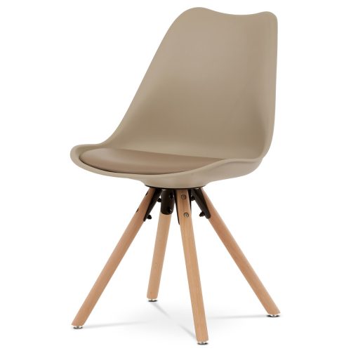 Dining chair, cappucinno plastic shell, eco leather seat, solid natural beech legs