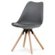 Dining chair, grey plastic shell, eco-leather seat, solid natural beech legs