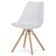 Dining chair, white plastic shell, eco-leather seat, solid natural beech legs