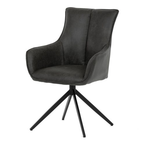 Swivel Dining Chair with Dark Grey Fabric Upholstery, Black Metal Legs. 360° swivel. DCH-355