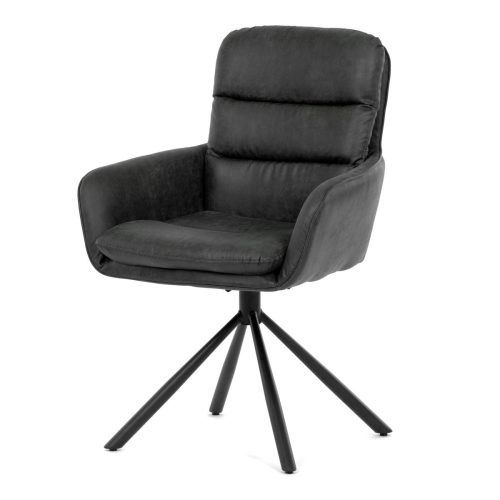 Swivel Dining Chair Grey Fabric Upholstery, Black Metal Legs, 90° Swivel Retracting Mechanism. DCH-356