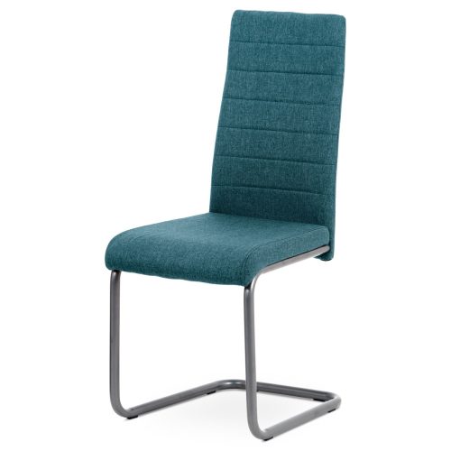 Blue colored Sledge Dining Chair with fabric upholstery and anthracite metal legs. DCL-400