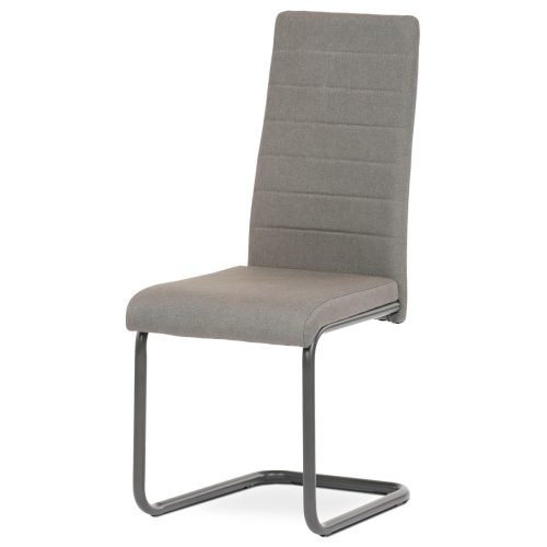 Truffle-coloured sleigh-back dining chair with fabric upholstery and anthracite metal legs. DCL-400