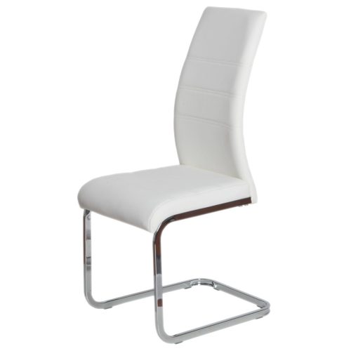 Modern Dining Chair with Sled Base in White Colour. With Faux Leather Upholstery, Shiny Chrome Legs DCL-408 