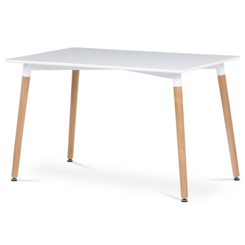 Dining table 120x80x74 cm, MDF / metal frame - white matt lacquer, wooden legs