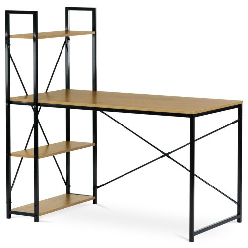 Shelved desk, MDF, oak decor, black metal. GD-520