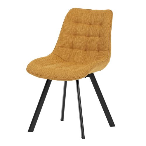 Yellow fabric upholstered dining chair with metal legs. HC-465