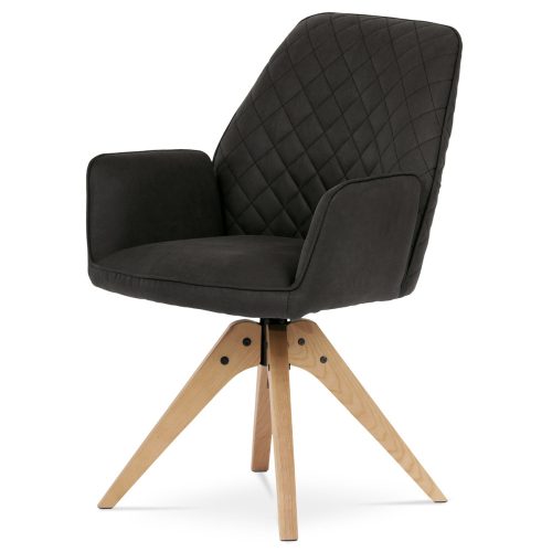 Modern Swivel Dining Chair Black with Oak Legs, Fabric Upholstery HC-539 