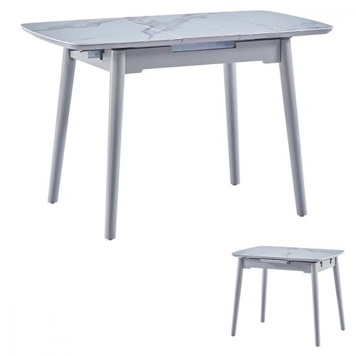 HT-400M Modern Bővíthető Étkezőasztal Fehér Márványhatású Kerámia Asztallappal 90+25x70 cm.