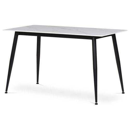 Marble effect White Dining Table with Ceramic Tabletop, Black Metal Legs. Size: 130x70 cm. HT-403M.