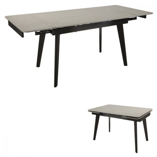 Modern Étkezőasztal 120+30+30x80 cm, Szürke Márvány Mintázatú Kerámia Asztallappal HT-450M 
