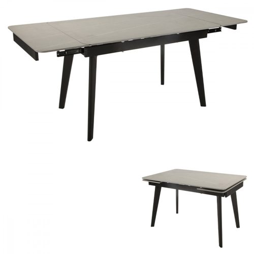 Modern Dining Table 120+30+30x80 cm with Grey Marble Pattern Ceramic Table Top HT-450M 