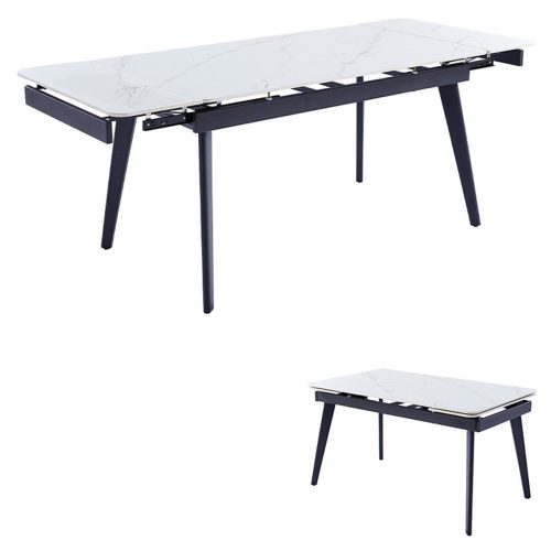 Modern Étkezőasztal 120+30+30x80 cm, Fehér Márvány Mintázatú Kerámia Asztallappal HT-450M 