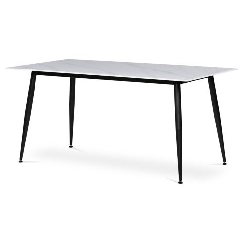 Marble effect White Dining Table with Ceramic Tabletop, Black Metal Legs. Size: 160x90x76 cm. HT-406