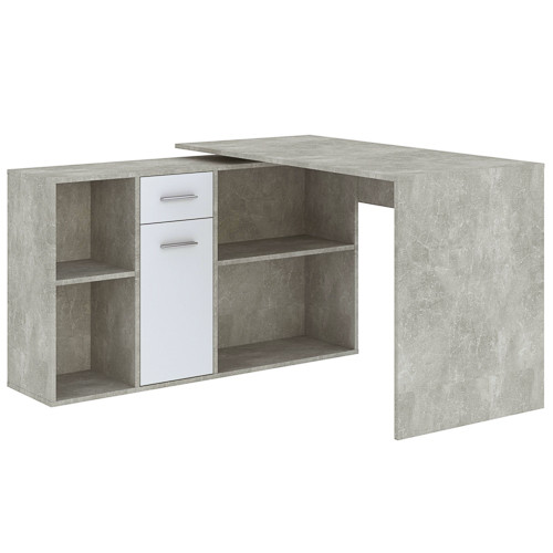 Corner desk CARROLL 121 cm concrete and white
