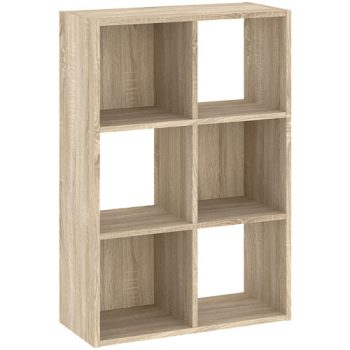 6-compartment bookcase in oak finish 61 cm - Catchy