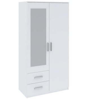   Kétajtós Tükrös Gardróbszekrény Fehér Színben. TAMINA 100 cm.