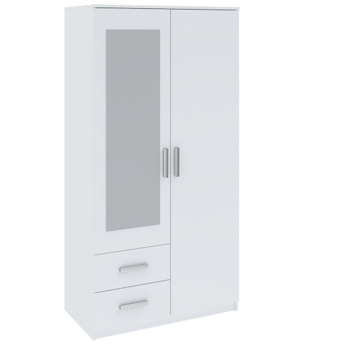 Kétajtós Tükrös Gardróbszekrény Fehér Színben. TAMINA 100 cm.