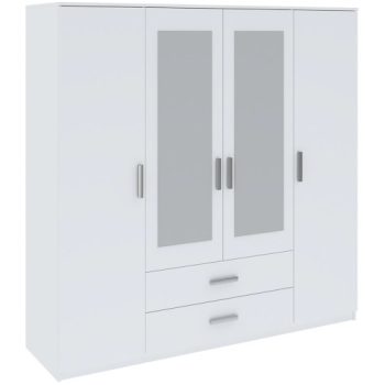   Gardróbszekrény Fehér Színben 4 Ajtóval és 2 Fiókkal. Tamina 200 cm.