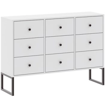9 Fiókos Komód Fehér Színben. LINEA 115 cm.