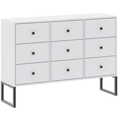 9 Fiókos Komód Fehér Színben. LINEA 115 cm.