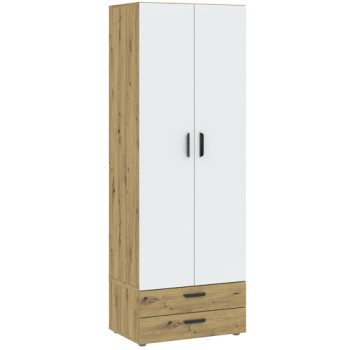 Wardrobe BASIC TWO 74 cm oak and white 2 doors 2 drawers