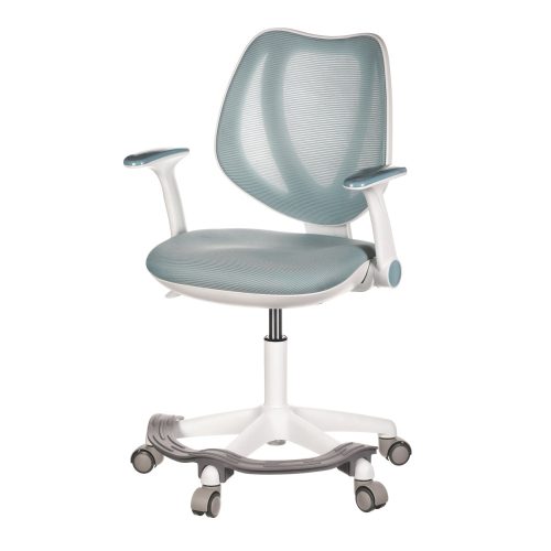 Child and Student Swivel Chair, blue mesh, white plastic cross, wheels for hard floor, with footrest. KA-C806