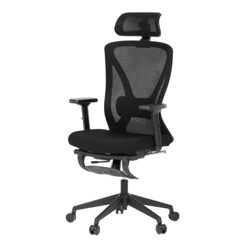 Swivel chair with footrest and backrest in black colour. KA-S257