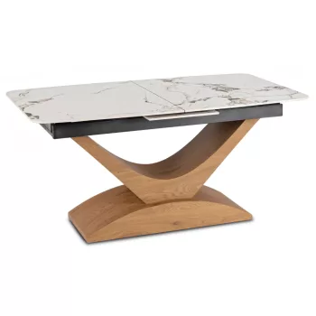   Keramický rozkladací stôl ALICANTE 160–200 cm biely mramor/dub