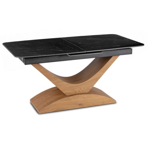 Kihúzható kerámia asztal 160–200 cm méretben, fekete márvány/tölgy színben ALICANTE