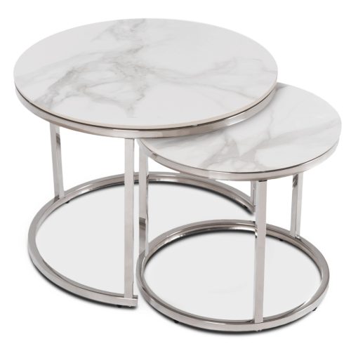 Keramický konferenčný stolík – set biely mramor / strieborná – AMARA