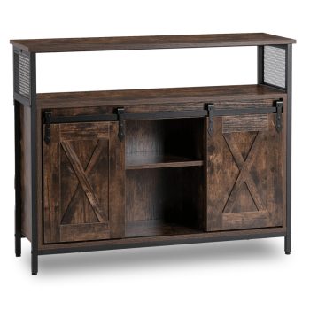   Komód 100 cm méretben, polcos kivitelben, rusztikus tölgy/fekete színben ARLO