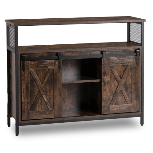 Komód 100 cm méretben, polcos kivitelben, rusztikus tölgy/fekete színben ARLO