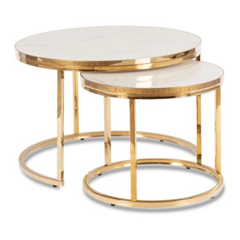 Zestaw Stolików Kawowych ARON Biały Marmur/Złoty