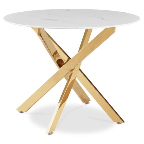 BALI Glass Table 100 cm White Marble/Gold