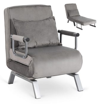 BART Recliner Armchair Grey Velvet Upholstery