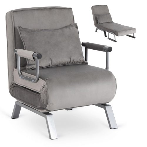 BART Recliner Armchair Grey Velvet Upholstery