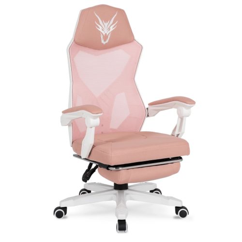 Forgószék gaming lábtartóval rózsaszín/fehér. BING