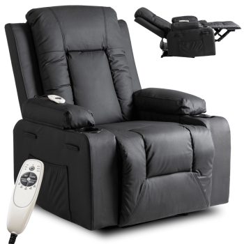 Massage Recliner Chair Black Faux Leather BOX