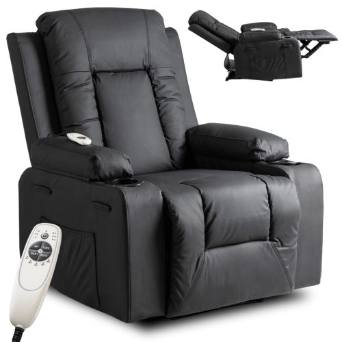 Massage Recliner Chair Black Faux Leather BOX