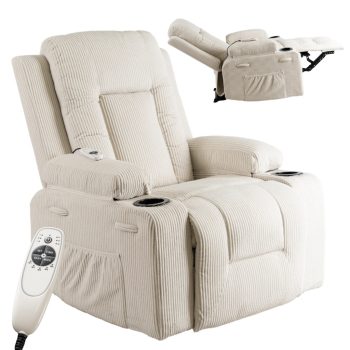 BOX Recliner Massage Chair Beige Corduroy Upholstery