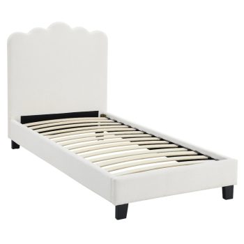   Posteľ 90x200 cm v krémovej farbe s látkovým čalúnením – CRATER